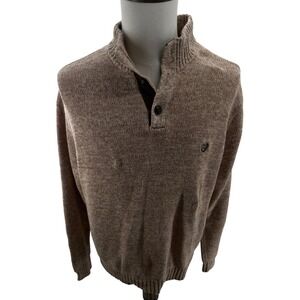 CHAPS Mock Neck Brown Knit Sweater Elbow Patches‎ Mens XLarge